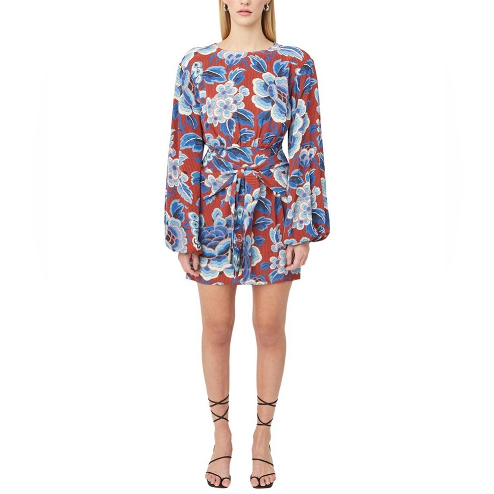 RHODE Markie Floral tie long sleeve cocktail dress